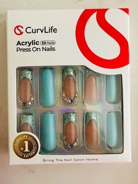 Turquoise & Nude Acrylic Press-On Nails - 30 Pack